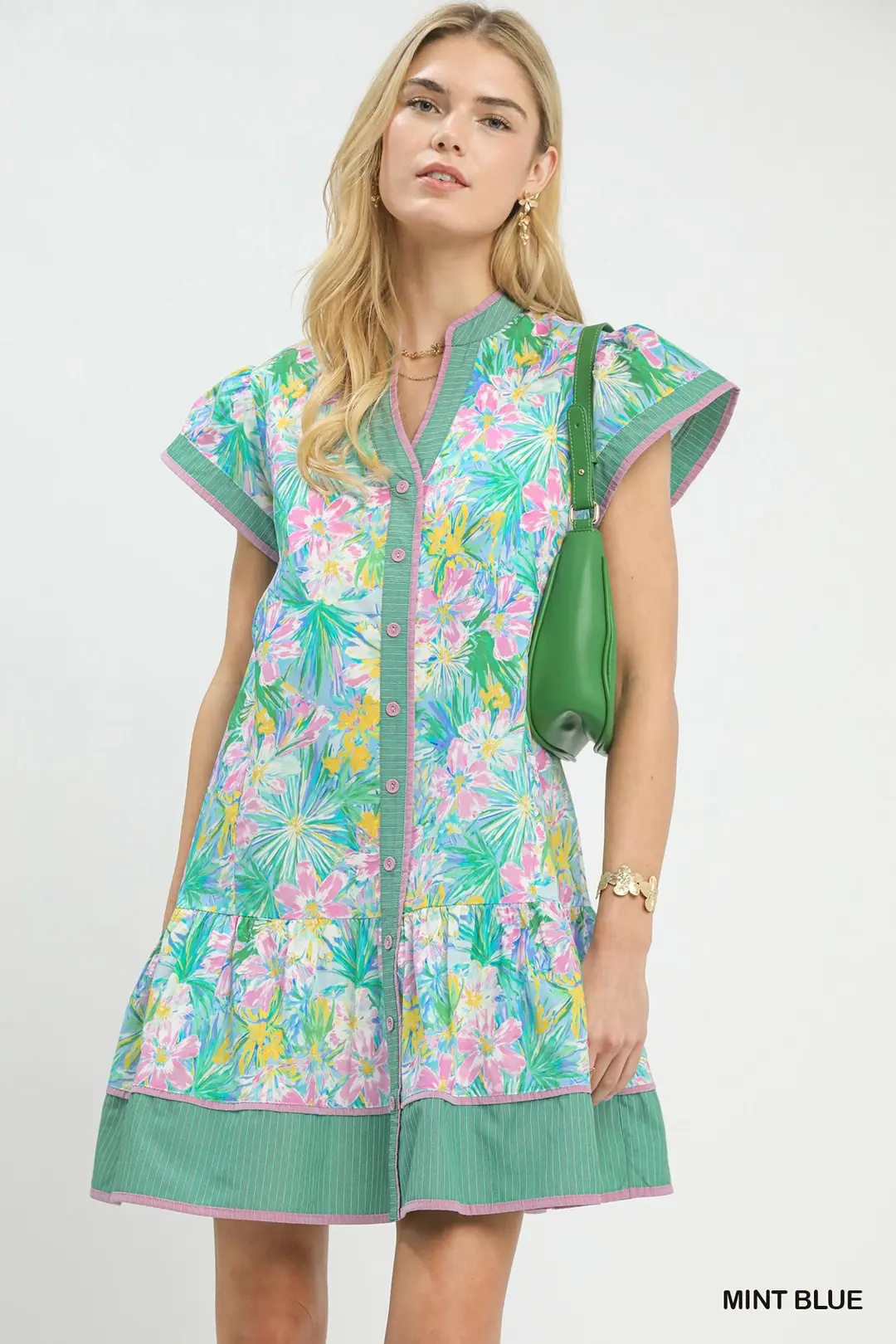 UMGEE- Tropical Floral Button Front Tiered Dress – Image 1
