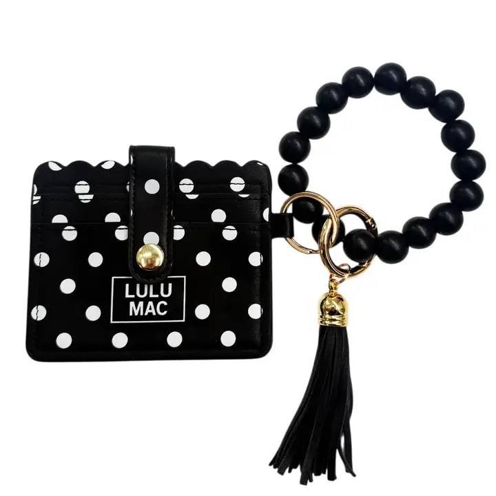 LULU Mac Beaded Wristlets – Black/White Polka Dot
