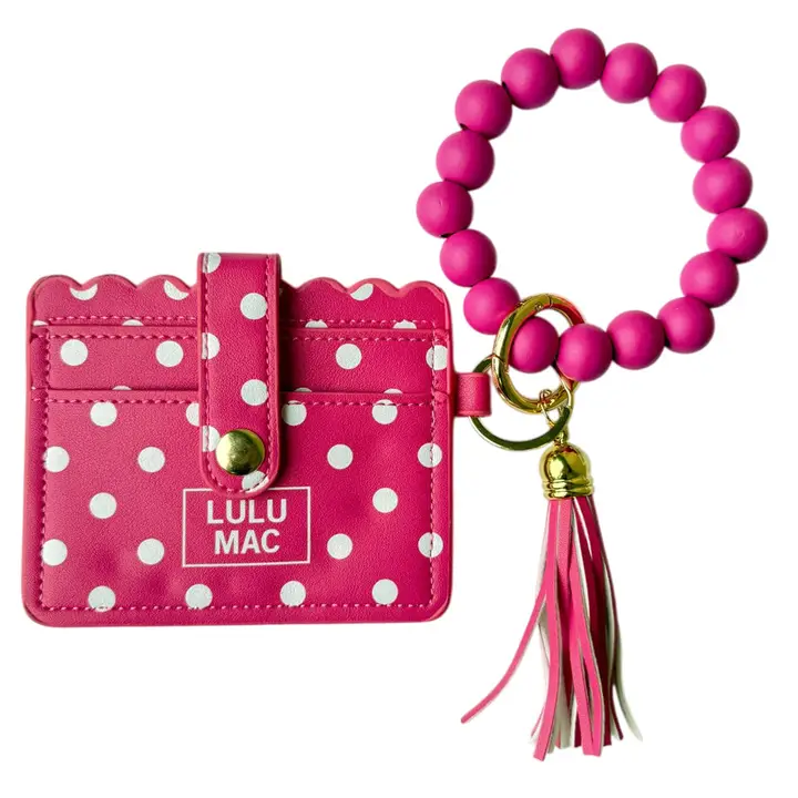 LULU Mac Beaded Wristlets – Hot Pink/White Polka Dot