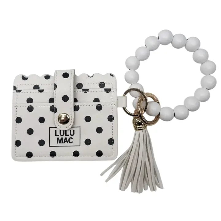 LULU Mac Beaded Wristlets – White/Black Polka Dot