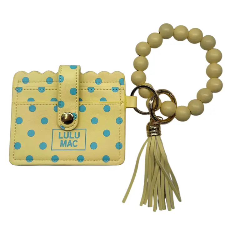 LULU Mac Beaded Wristlets – Yellow/Blue Polka Dot