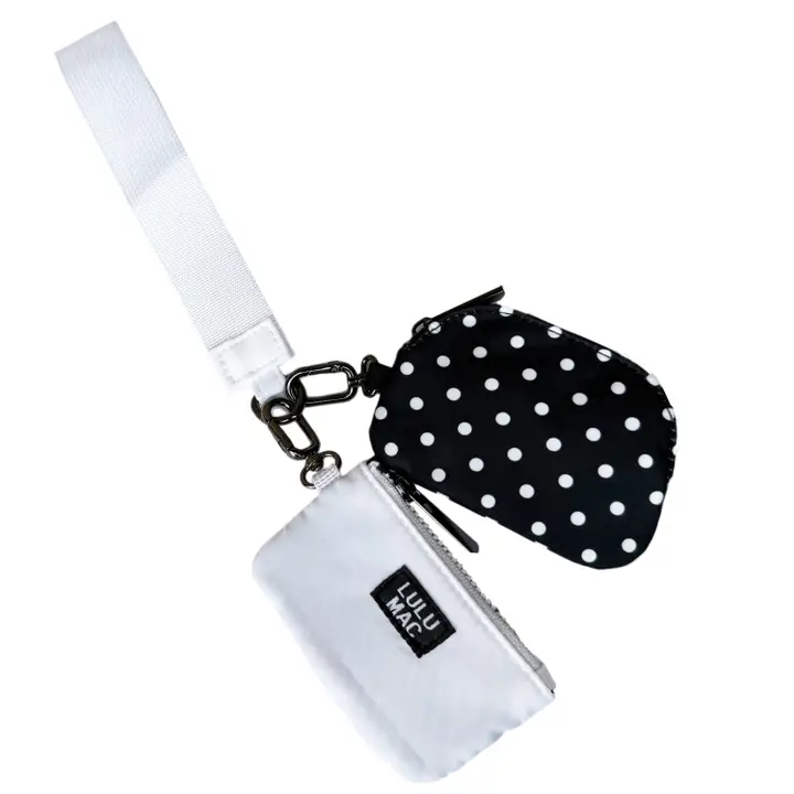 Lulu Mac Double Pouch Wristlets – Black/White Polka Dots