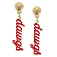 Georgia Bulldogs Enamel Script Earrings in Red – Image 1