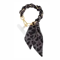 Cheetah Print with Gold Knotted Scarf Purse or Phone Chain – Grey