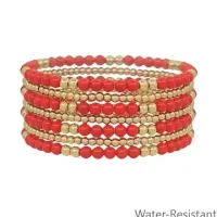 Beaded Set of 7 Stretch Bracelets – Red