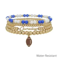 Water Resistant with Gold Gameday and Football Charm Stretch Bracelet Set – Blue and White