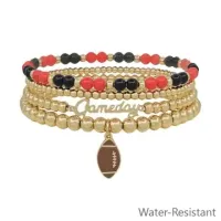 Water Resistant with Gold Gameday and Football Charm Stretch Bracelet Set – Red and Black
