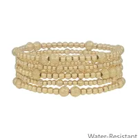 Water Resistant Gold Beaded Set of 5 Stretch Bracelets – Image 1