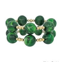 Water Resistant Set of 2 Gold Beaded with 20mm Stretch Bracelets – Emerald Green