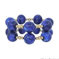 Water Resistant Set of 2 Gold Beaded with 20mm Stretch Bracelets – Royal Blue