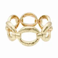 Worn Gold Open Circle Metal Stretch Bracelet – Image 1