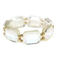 White Opal Crystal Rectangle and Gold Stretch Bracelet – Image 1