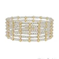 Water Resistant Set of 6 4mm and 3mm Gold and Silver Beaded Stretch Bracelets – Gold and Silver