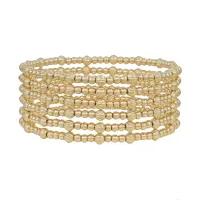 Water Resistant Set of 6 4mm and 3mm Gold and Silver Beaded Stretch Bracelets – Gold