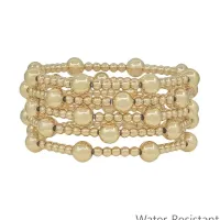 Water Resistant Set of 5 8mm & 4mm Beaded Stretch Bracelets – Gold