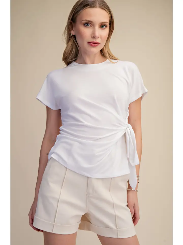 Knotted Tie Light Knit Top – White, Small