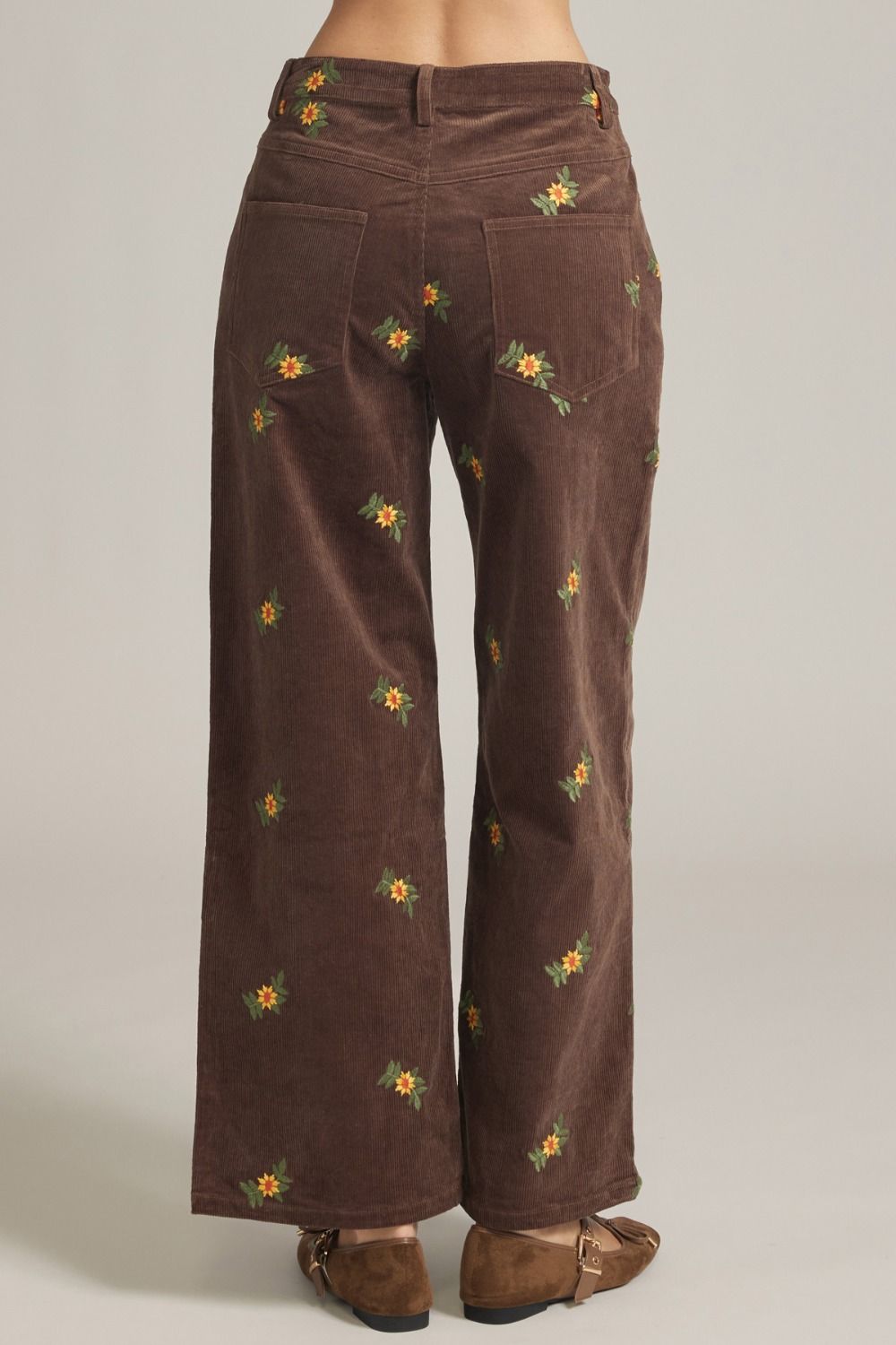 Entro Floral Embroidered Corduroy Wide Leg Pants – Image 2