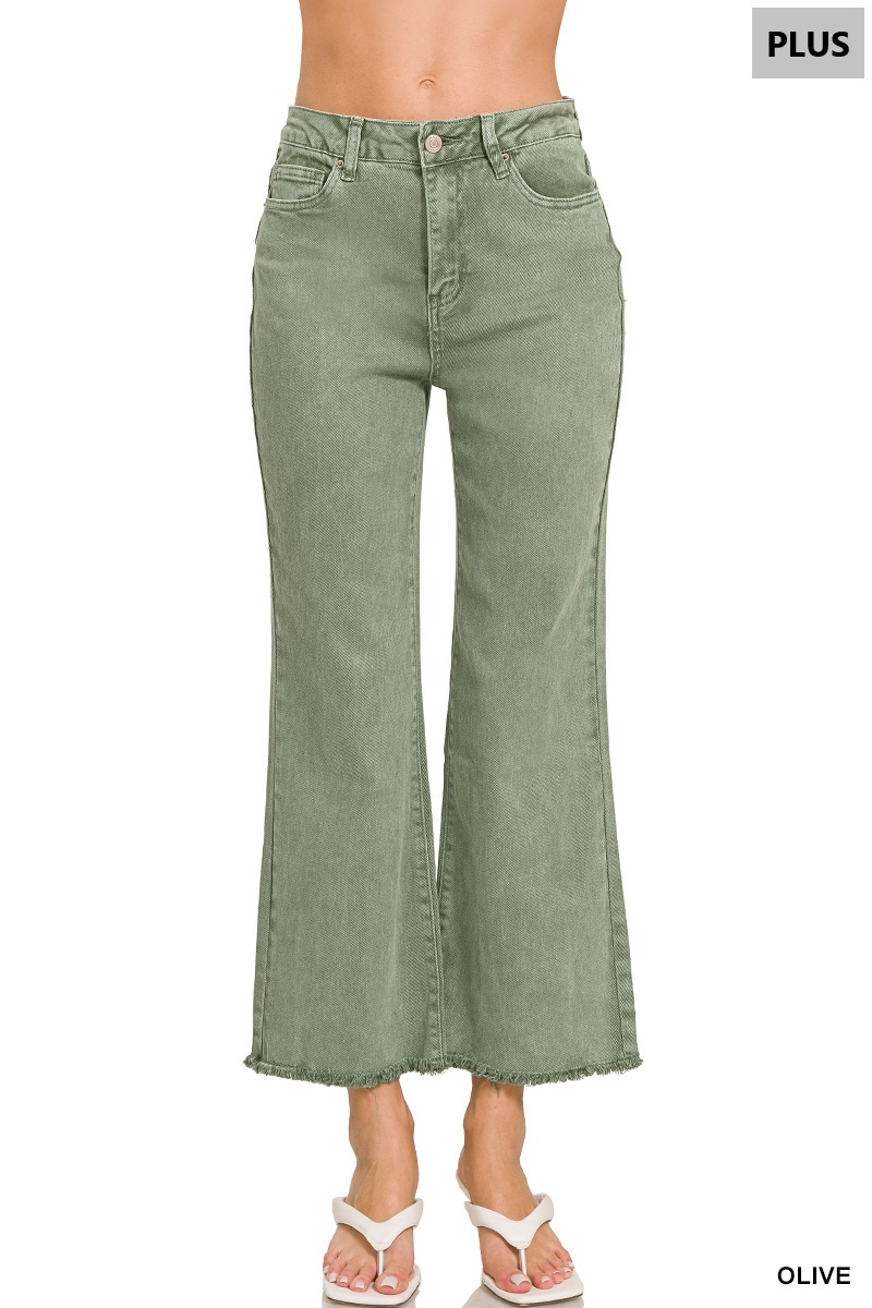 ZENANA Plus Acid Washed High Waist Frayed Hem Bootcut Pants – 2X, Olive