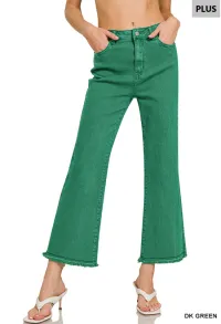 ZENANA Plus Acid Washed High Waist Frayed Hem Bootcut Pants – 2X, Dark Green