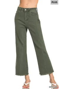 ZENANA Plus Acid Washed High Waist Frayed Hem Bootcut Pants – 2X, Dark Olive