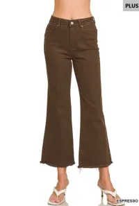ZENANA Plus Acid Washed High Waist Frayed Hem Bootcut Pants – 1X, Espresso