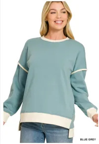 Zenana Fleece contrast trim piping detail sweatshirts – Image 1