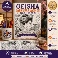 Geisha Japanese Women Coloring Book – Image 1