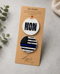 Mom & Thin Blue Line - Car Coaster Set – Image 1