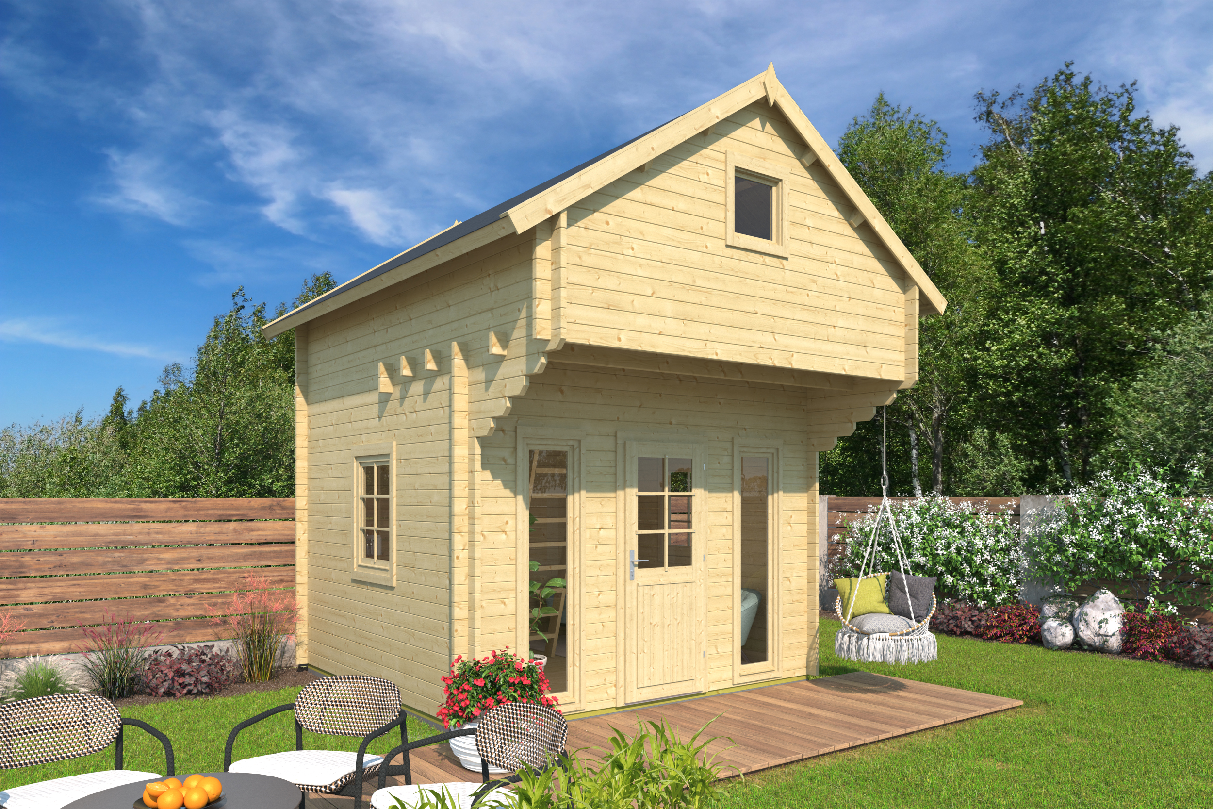 Casă de grădină Bunkie Alberta 40 mm cu loft - STANDARD – Image 2