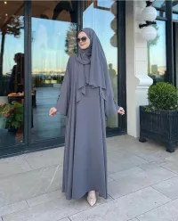 Grey Arabic Abaya With Stoller – Image 1