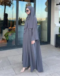 Grey Arabic Abaya With Stoller – Image 2