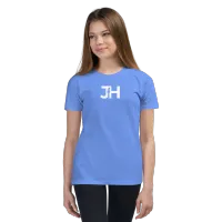 White JH Logo Youth Short Sleeve T-Shirt – S, Heather Columbia Blue