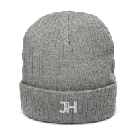 White JH Logo Ribbed knit beanie – One size, Light Grey Melange
