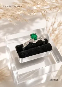 Anillo Esmeralda (Talla 7 1/2) - Plata Italiana 925 – Image 1