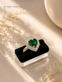  Anillo de corazon con Perla Verde -Plata Italina – Image 1