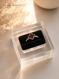 Anillo Trébol  (Talla 4) - Plata Italiana 925 - mayorista – Anillo trebol rojo