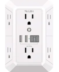  Extender Surge Protector - 6 Outlet Splitter with 4 USB Ports – Image 1