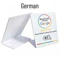 NFC Google Review Stand – German – White | Bulk Packs (25–10,000) – Image 1