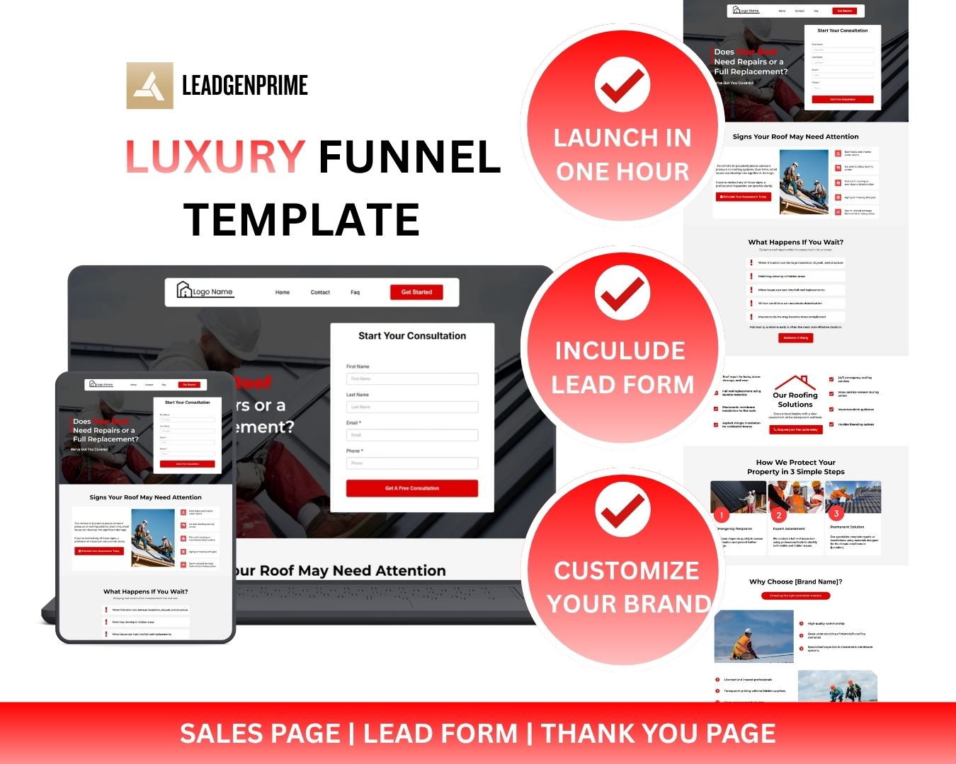 Roofing Contractor Lead Funnel Template - Red Themed – Image 2