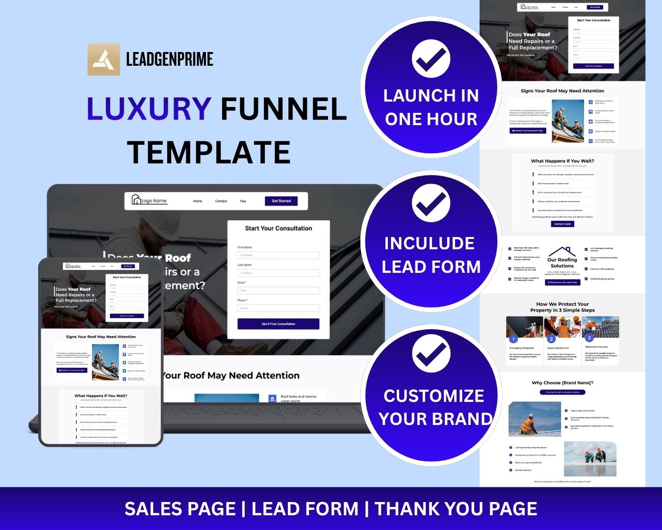 Roofing Contractor Lead Funnel Template - Blue Themed – Image 2