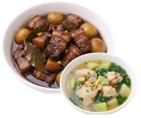  PORK ADOBO – CHICKEN TINOLA , PLAIN RICE