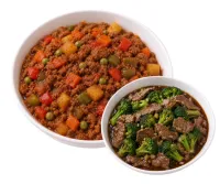 PICADILLO – BEEF WITH BROCOLLI , PLAIN RICE