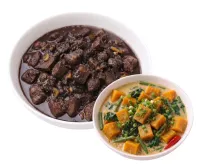 DINUGUAN  – GINATAANG KALABASA, PLAIN RICE