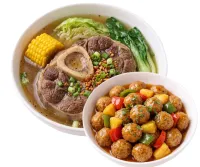 BULALO – MEAT BALLS WITH SWEET AND SOUR SAUCE , PLAIN RICE