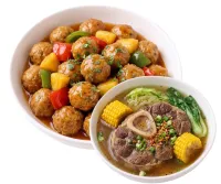 MEAT BALLS WITH SWEET AND SOUR SAUCE  – BULALO, PLAIN RICE