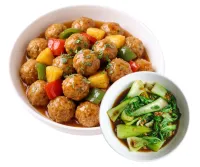 MEAT BALLS WITH SWEET AND SOUR SAUCE  – GINISANG BOKCHOY, PLAIN RICE