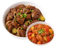 TENDERLOIN TIPS  – CHICKEN AFRITADA , PLAIN RICE