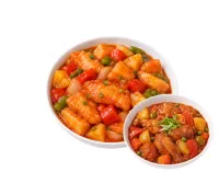 SWEET AND SOUR FISH FILLET – CHICKEN AFRITADA , PLAIN RICE