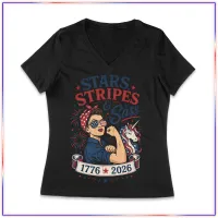 Stars Sass - LVL45V Volunteer Knitwear™ Women’s Daily V-Neck Tee – Black, XS