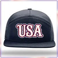 USA Embroidered Richardson 168 Seven Panel Trucker Hat – Navy